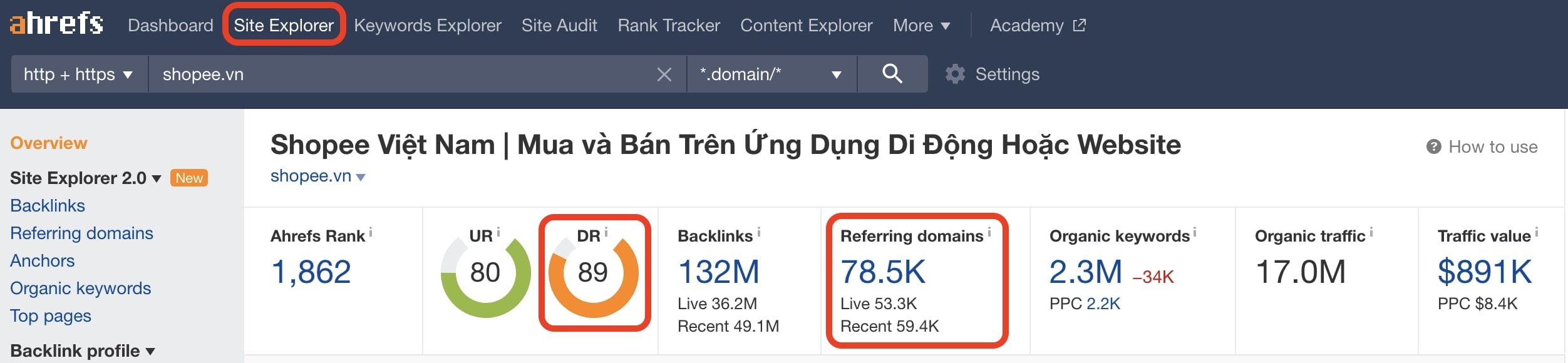 Site Explorer cũng hỗ trợ làm nội dung